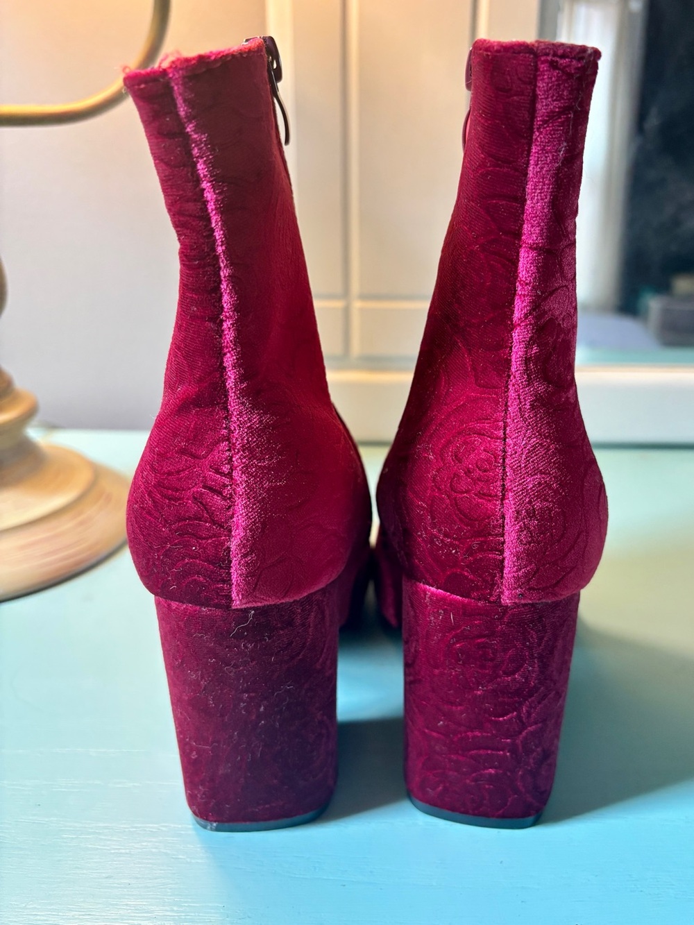Soho Raspberry Velvet Embossed Ankle Boot NWOT - Picture 5 of 6
